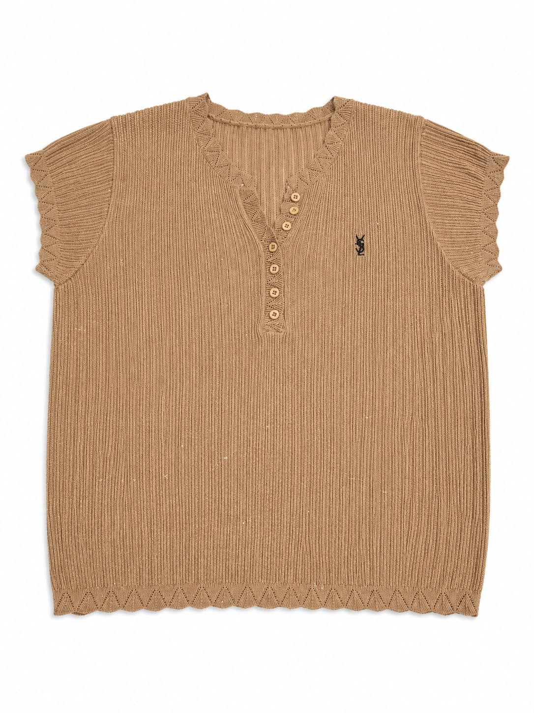 Mocha Ribbed Knit Henley Top