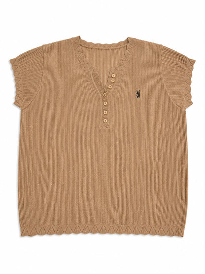 Mocha Ribbed Knit Henley Top