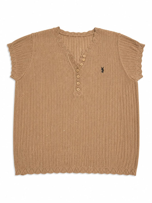 Mocha Ribbed Knit Henley Top