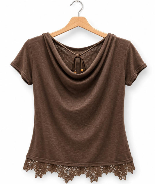 Moncha Cowl Neck Lace Top