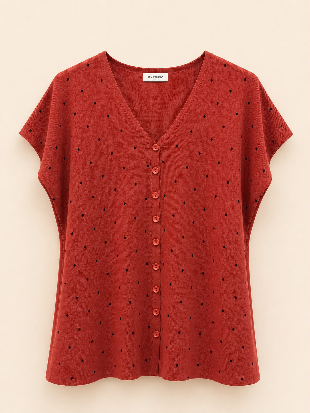 Dot-Print Button Blouse