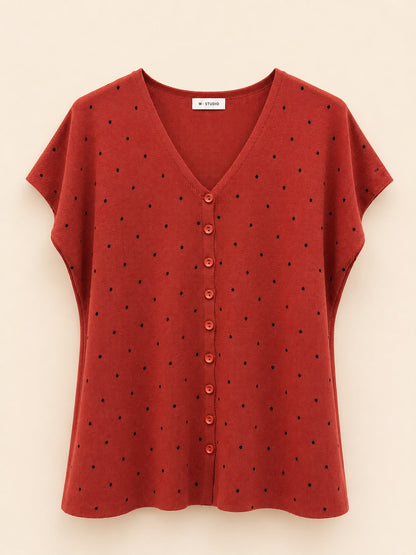 Dot-Print Button Blouse