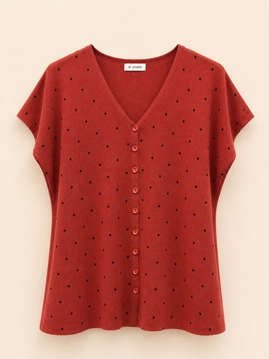 Dot-Print Button Blouse