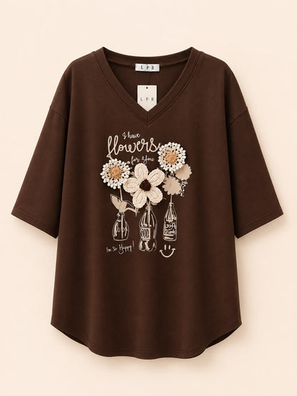 Floral V-Neck Graphic Top