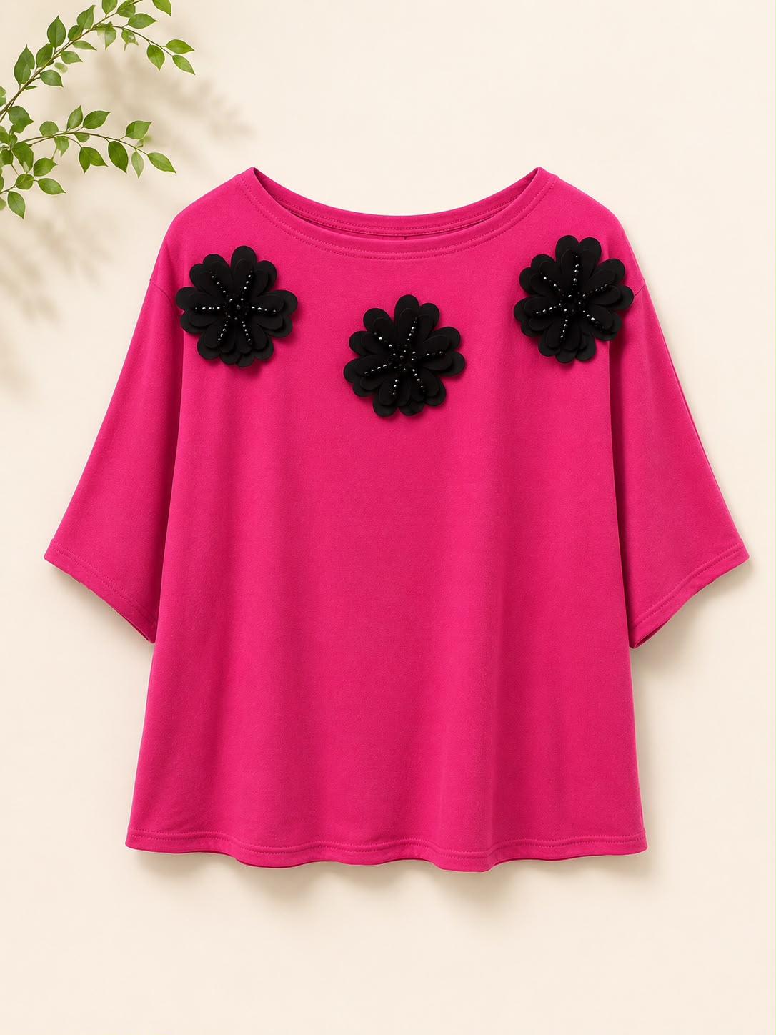 Fuchsia Black Blossom Tee