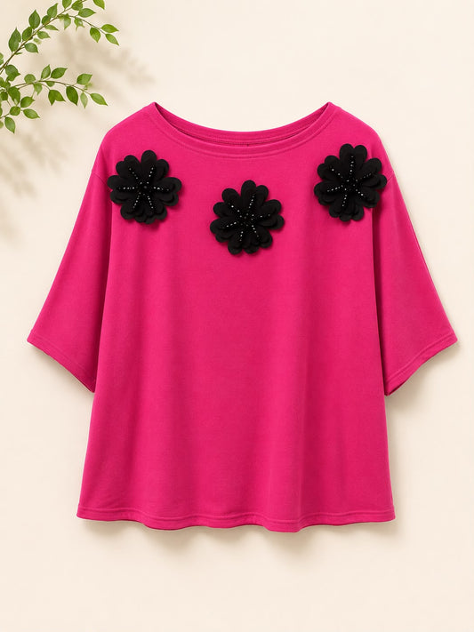 Fuchsia Black Blossom Tee