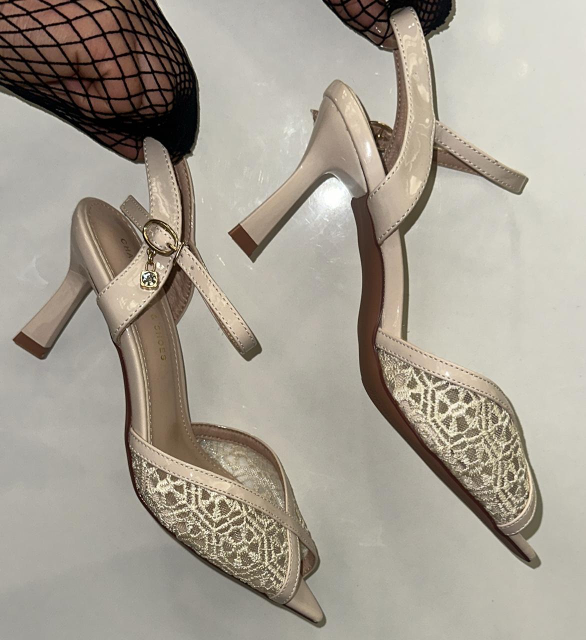 Ankle-wrap Embroidered Slingback Heels