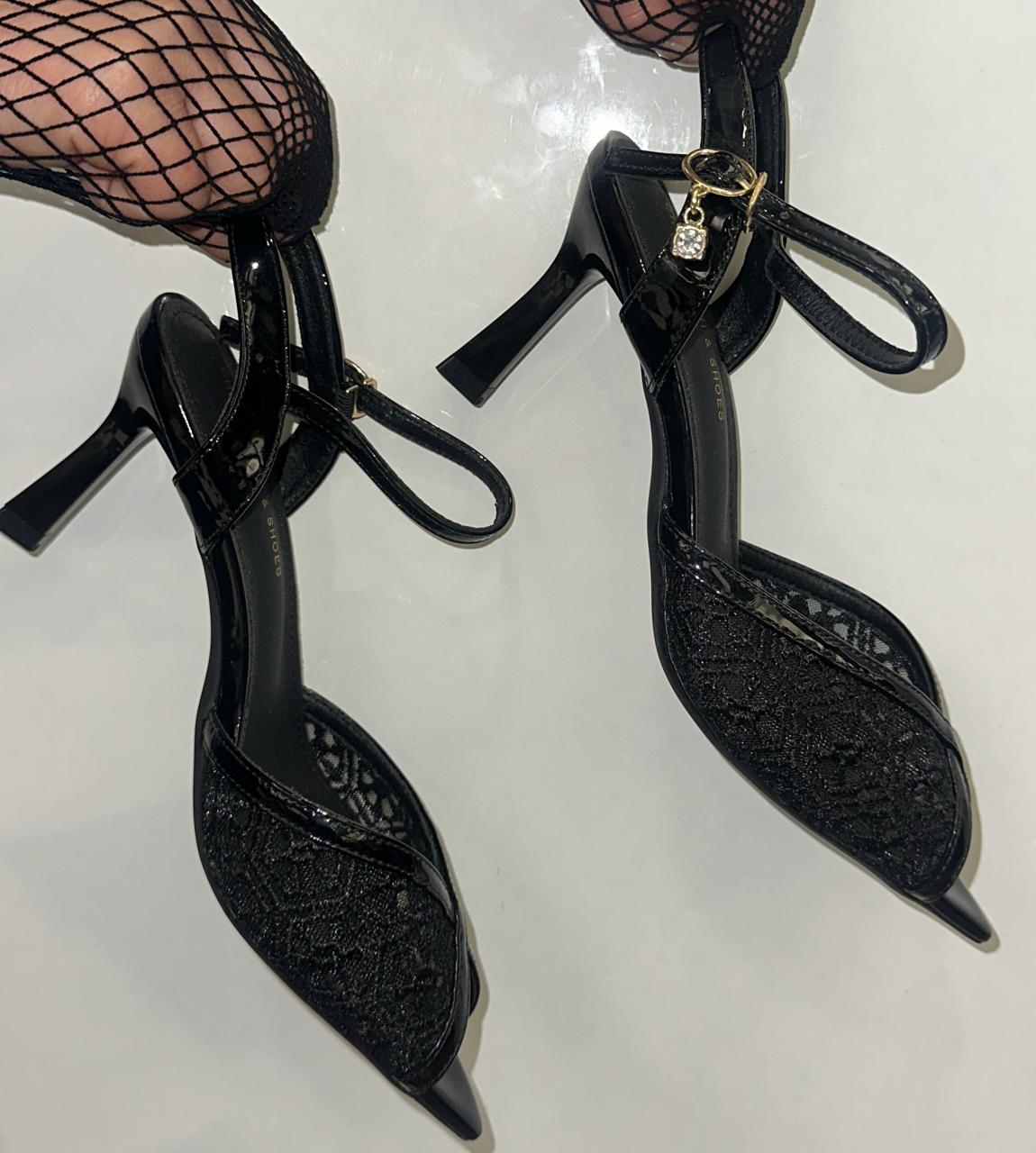 Ankle-wrap Embroidered Slingback Heels