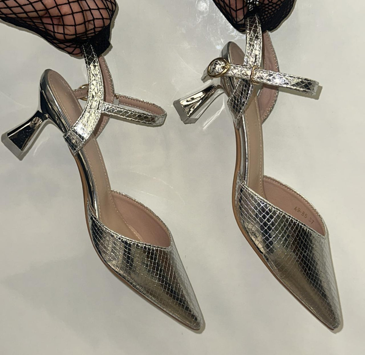 Mirror Shine Ankle-strap Heels
