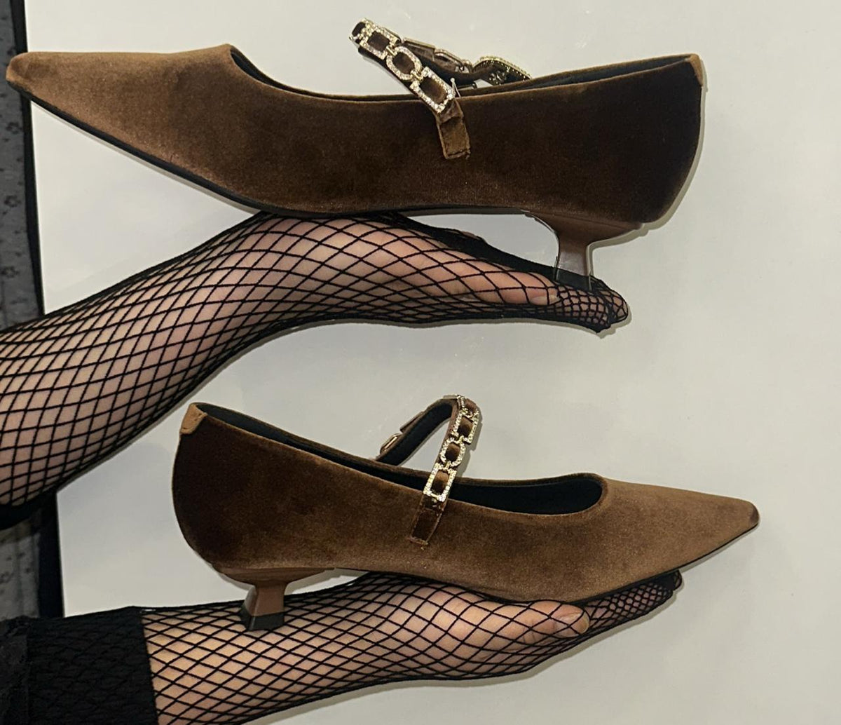 Chain Strap Velvet Kitten Heels