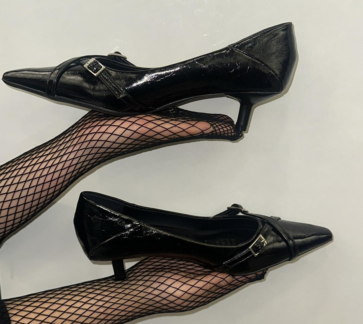 Glossy Buckle Strap Heels