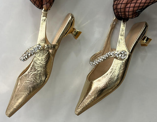 Rhinestone-embellished Slingback Kitten Heels