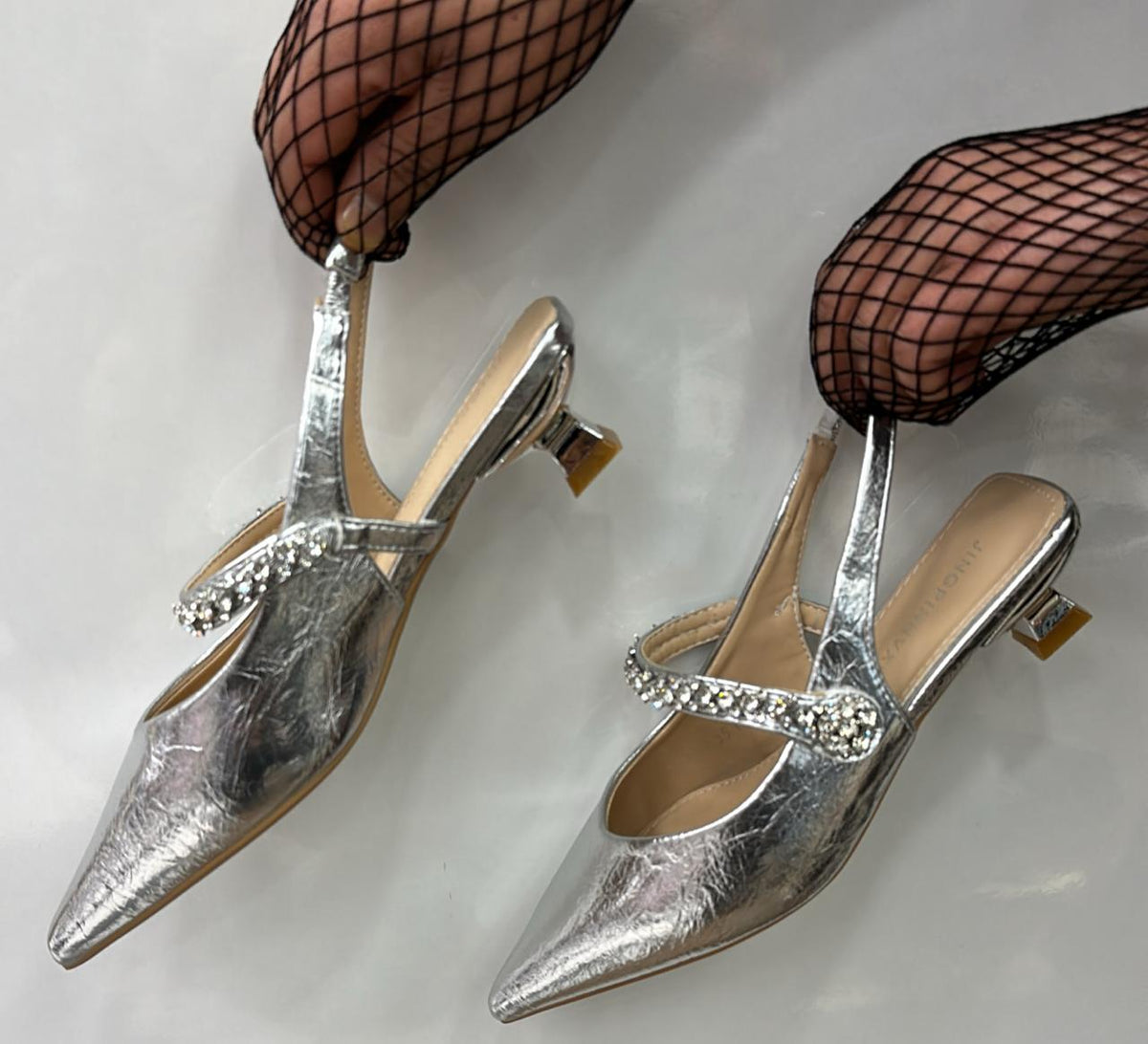 Rhinestone-embellished Slingback Kitten Heels