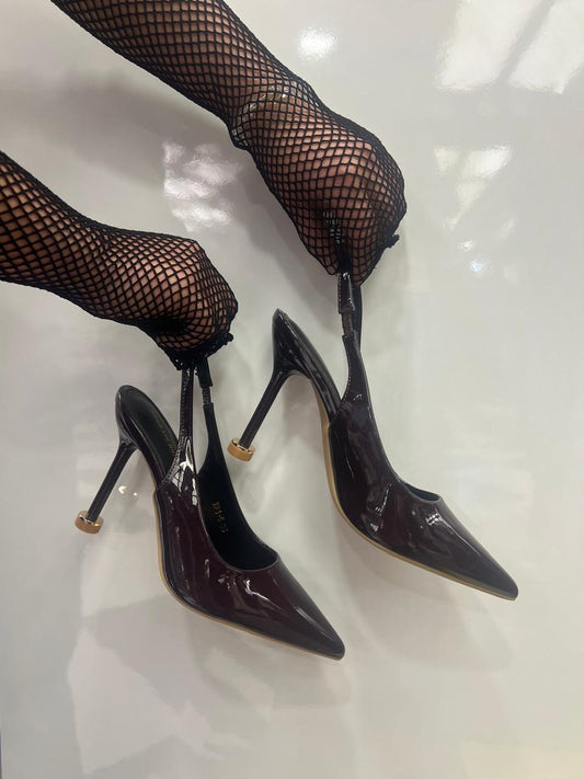 Jewel Heel Accent Slingback Stiletto Pumps