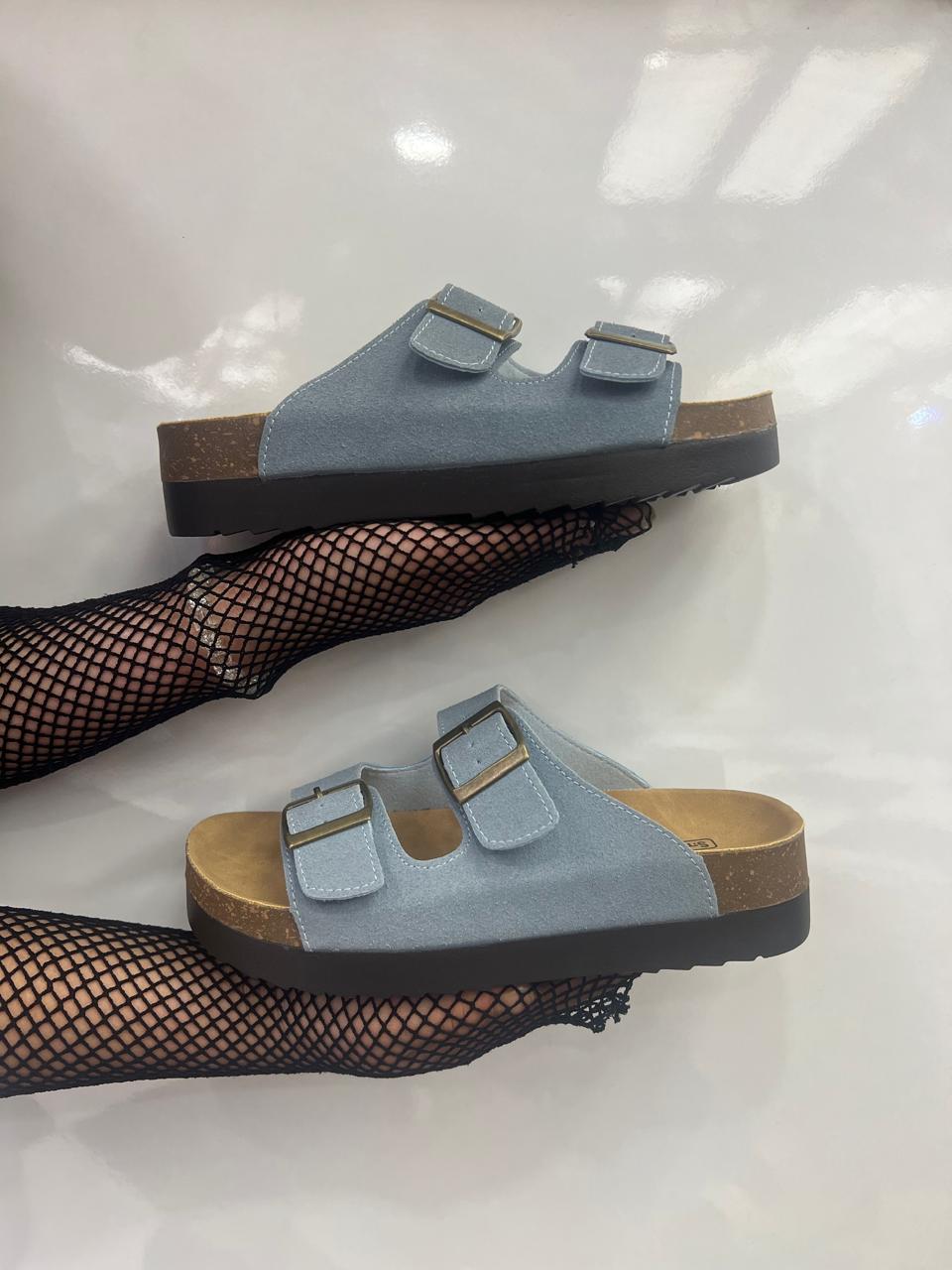 Double-buckle cork footbed sandals