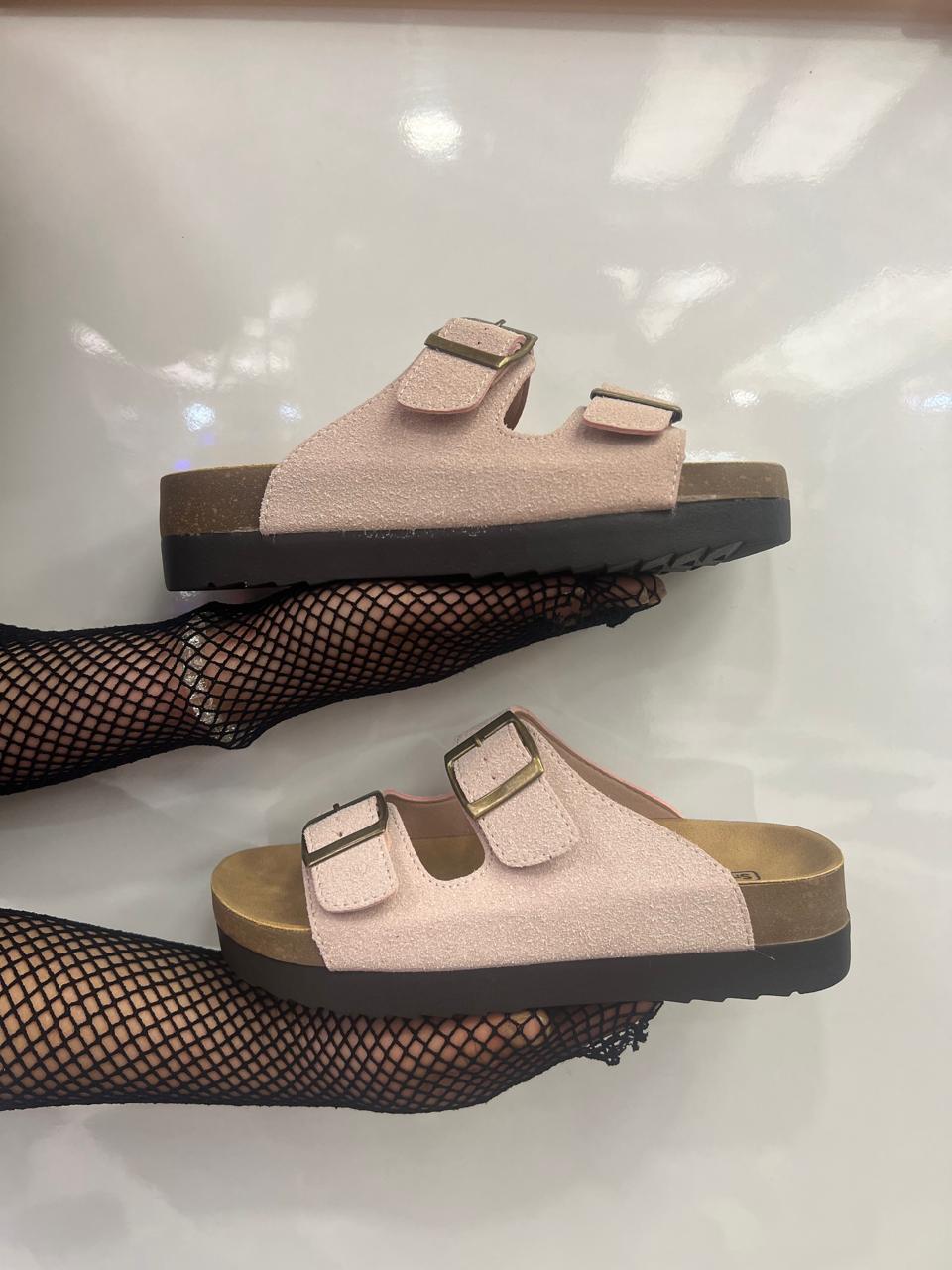 Double-buckle cork footbed sandals
