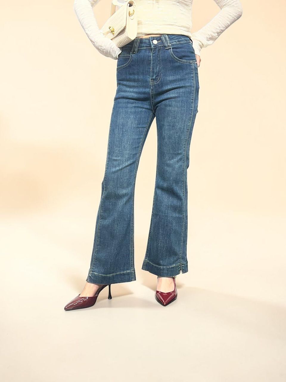 Vintage-wash High-waisted Flare Jeans