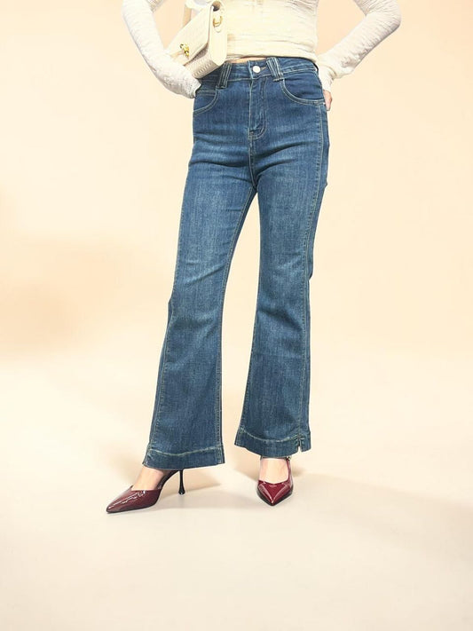 Vintage-wash High-waisted Flare Jeans