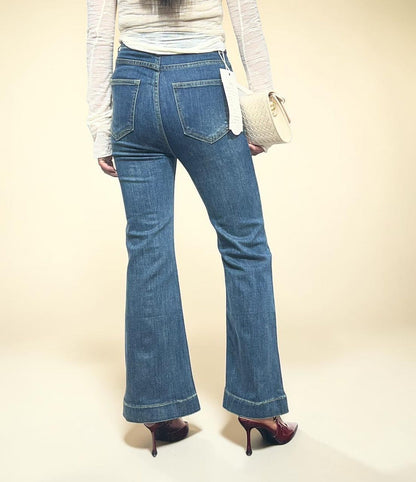 Vintage-wash High-waisted Flare Jeans