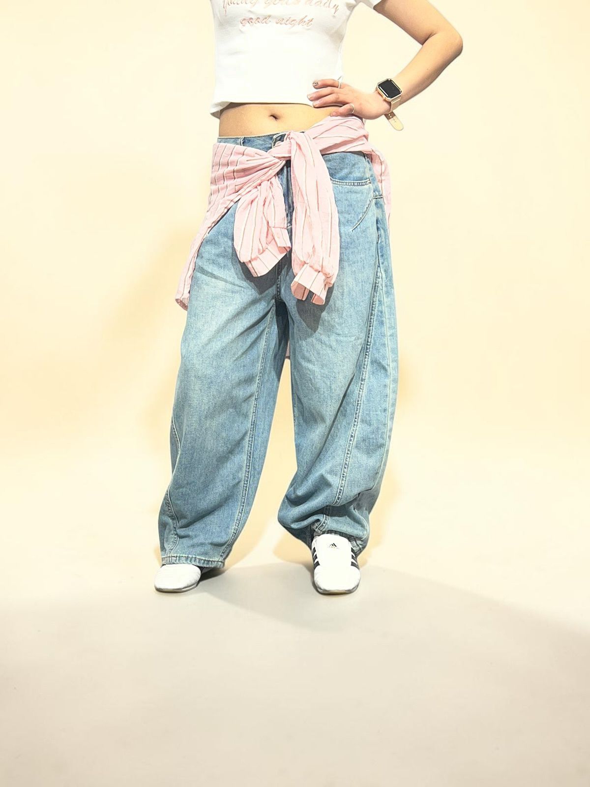 Light-wash Baggy Balloon Jeans
