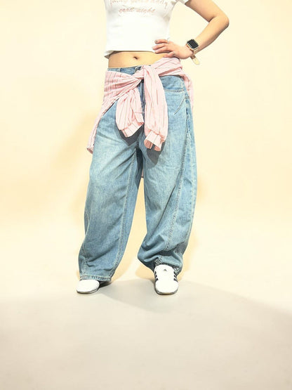 Light-wash Baggy Balloon Jeans