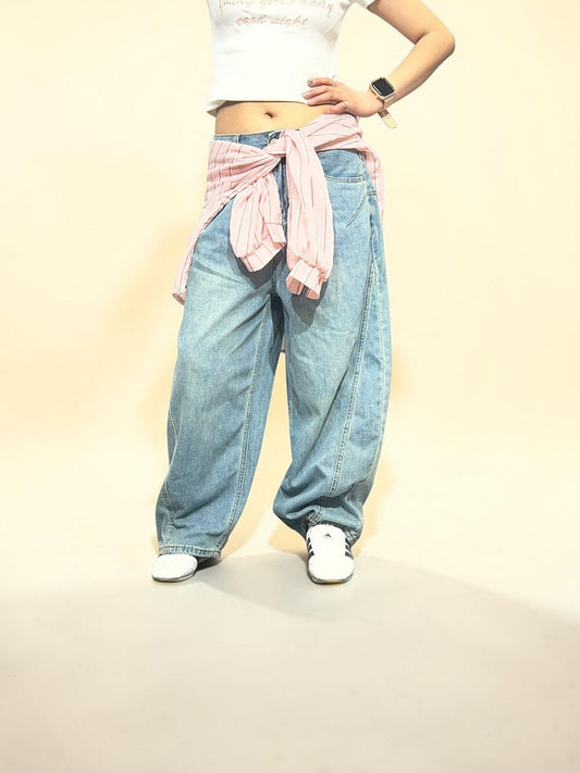 Light-wash Baggy Balloon Jeans