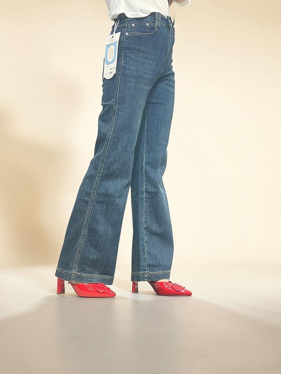 Vintage-wash Wide Flare Jeans