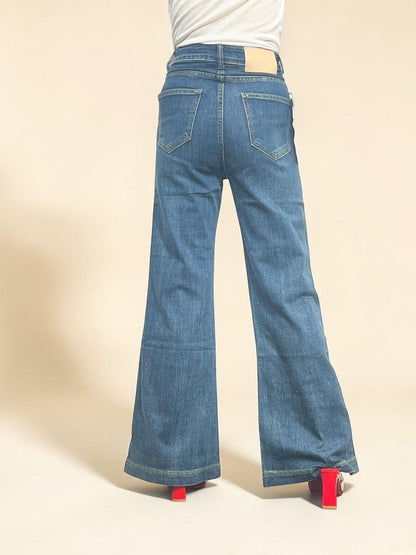 Vintage-wash Wide Flare Jeans