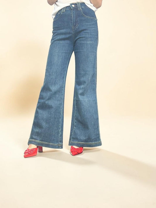 Vintage-wash Wide Flare Jeans