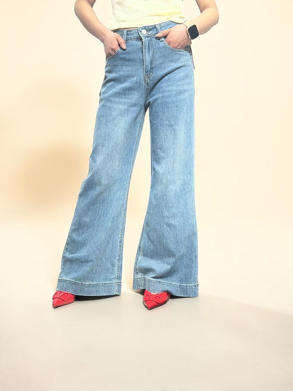 Light-wash Wide Flare Jeans