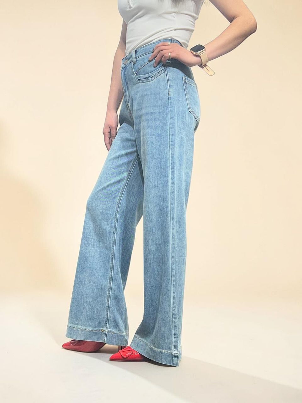 Light-wash High-waist Wide Palazzo Jeans