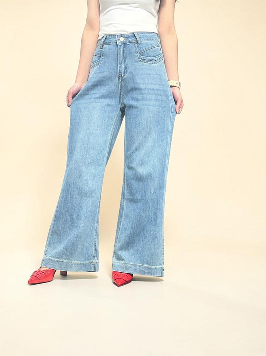 Light-wash High-waist Wide Palazzo Jeans