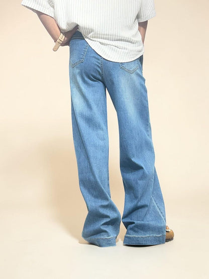 Light Blue-wash High-waisted Relaxed Wide-leg Jeans