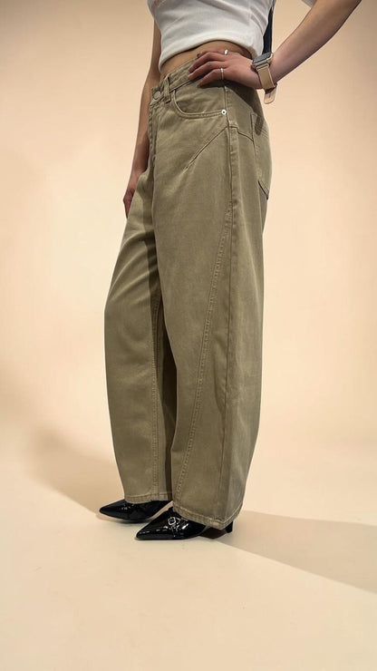 Washed-brown Streetwear Loose Jeans