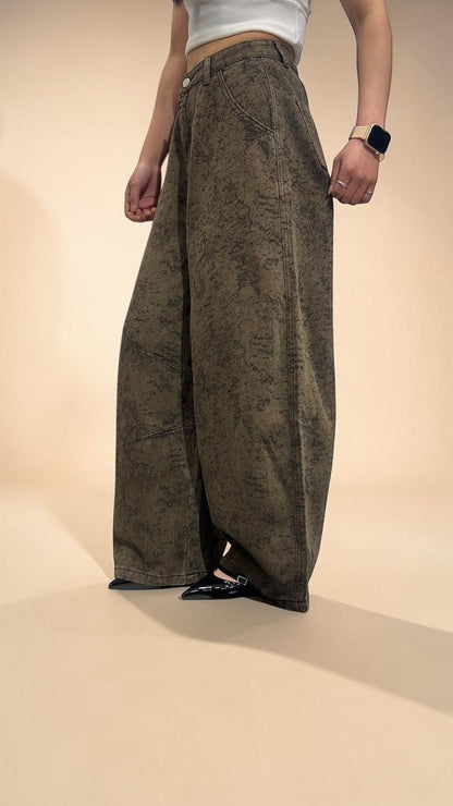 Dark-brown Barrel-Leg Balloon Jeans