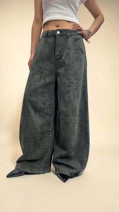 Grey Barrel-Leg Balloon Jeans