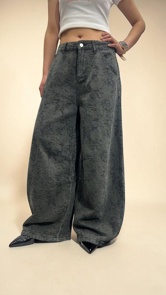 Grey Barrel-Leg Balloon Jeans
