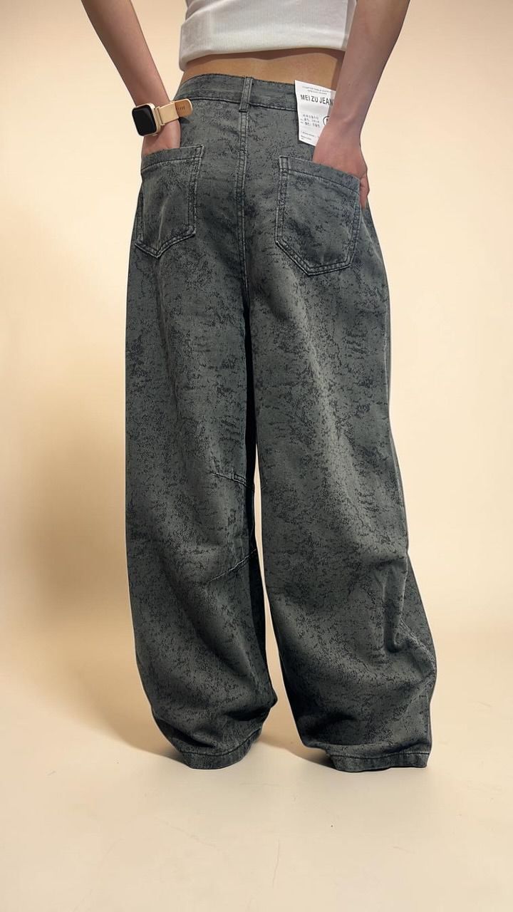 Grey Barrel-Leg Balloon Jeans