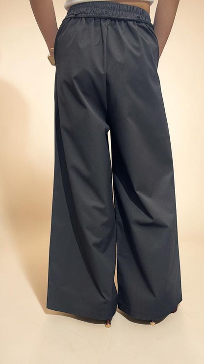 Black Tie-Waist Wide-Leg Trousers