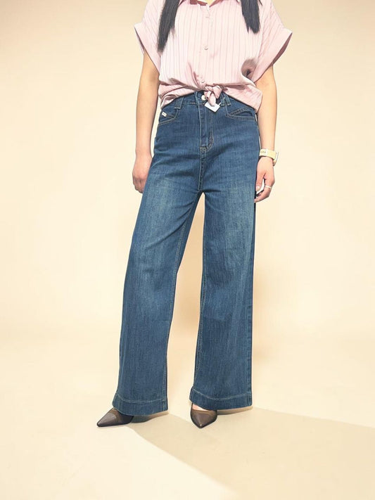 Dark-wash Cropped Wide-Leg Jeans