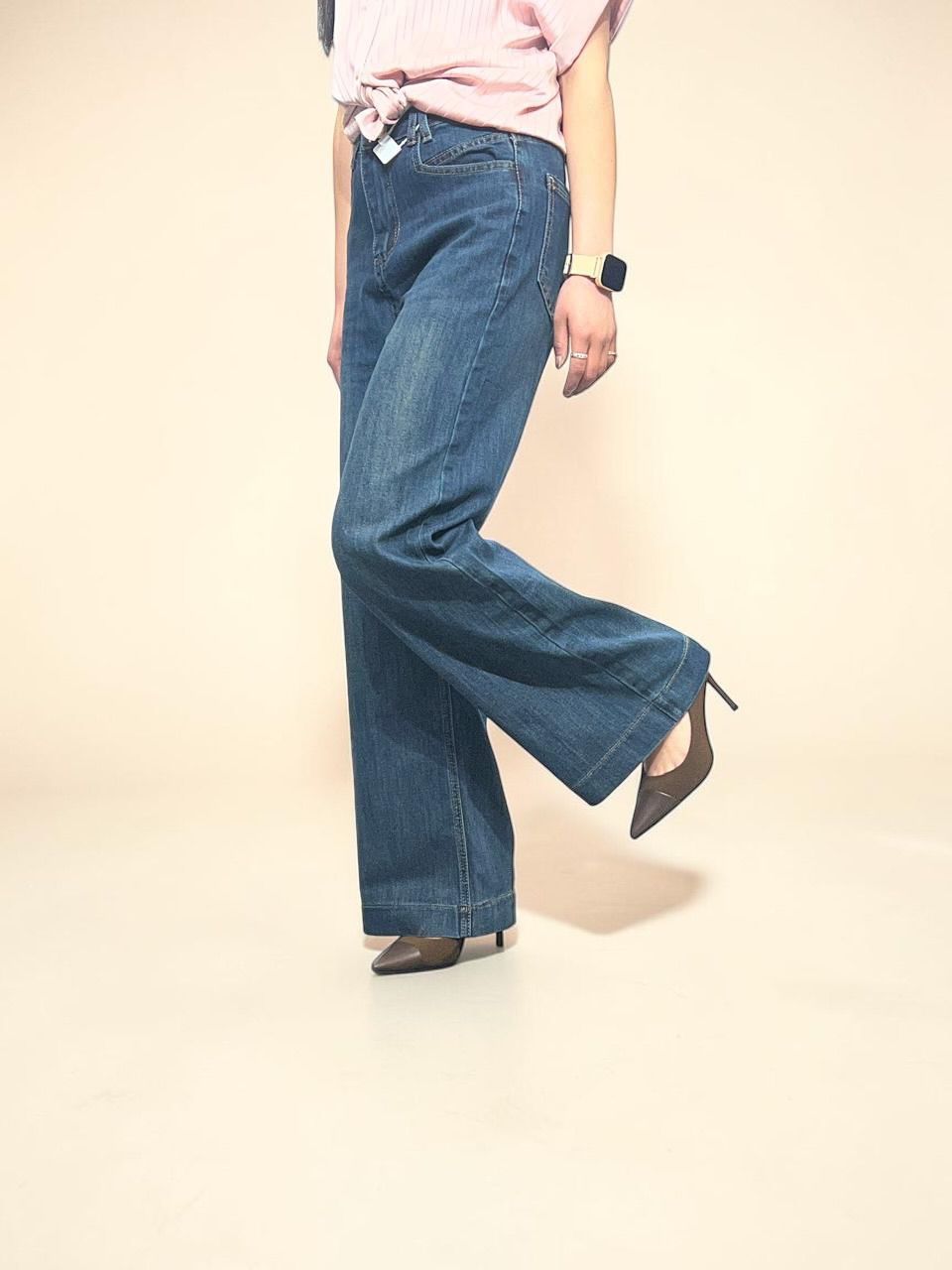 Dark-wash Cropped Wide-Leg Jeans