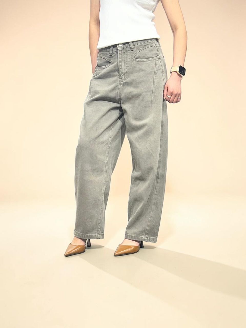 Washed Grey Straight-Leg Jeans