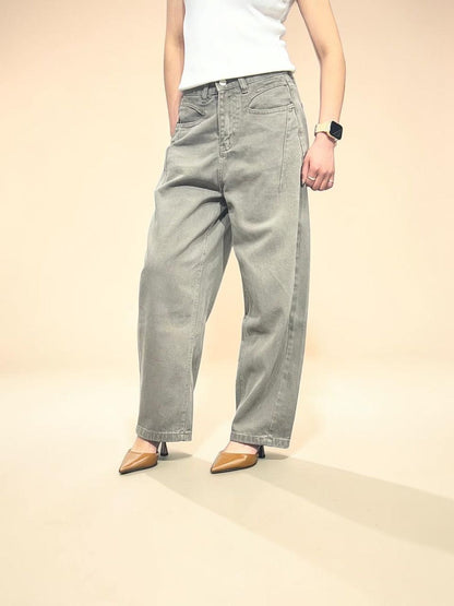 Washed Grey Straight-Leg Jeans