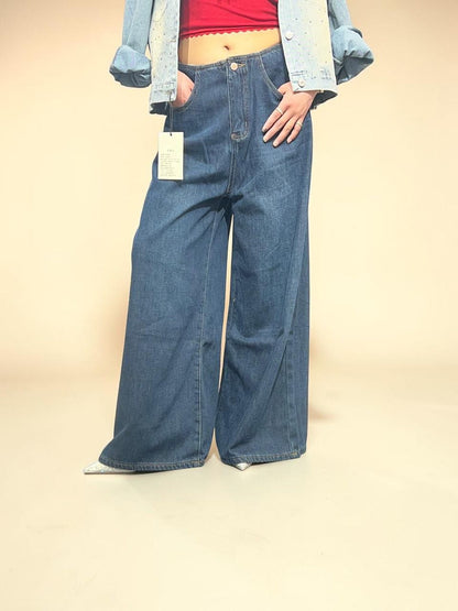 Dark-wash Baggy Wide-leg Jeans