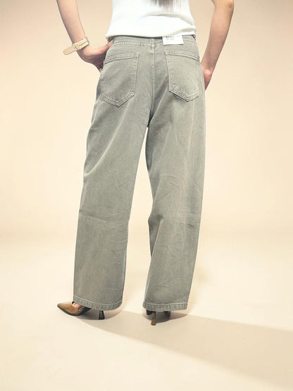 Washed Grey Straight-Leg Jeans