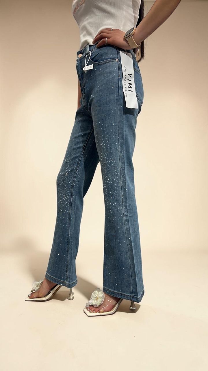 High-Rise Rhinestone Flare Jeans