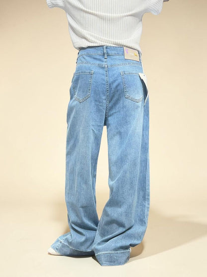 Light-wash Mid-rise Wide-Leg Loose Jeans