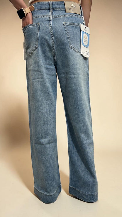 Vintage-wash Rhinstone Straight-Leg Jeans