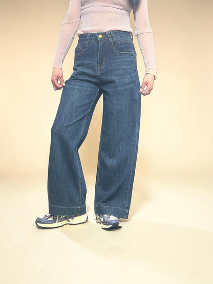 Vintage-wash Wide Straight Jeans