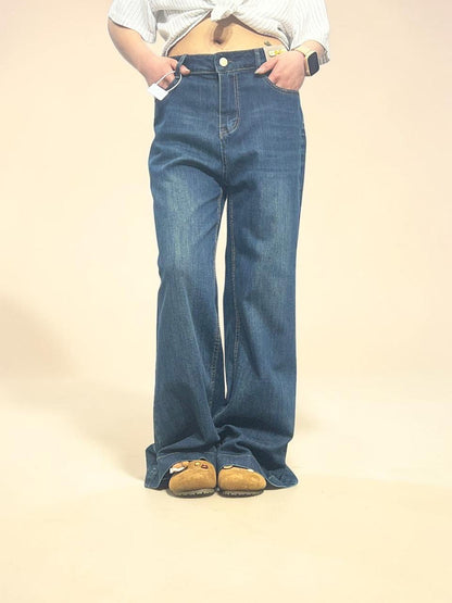 Dark-wash High-waisted Baggy Flare Jeans